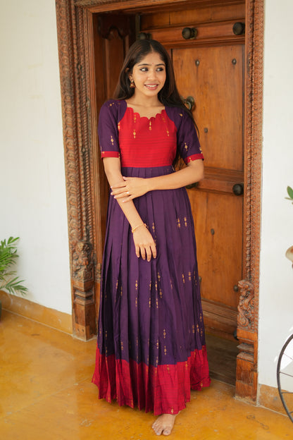 Niharika - Red And Plum Pleated Maxi