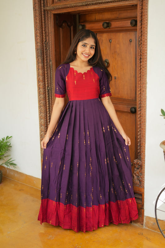 Niharika - Red And Plum Pleated Maxi