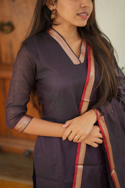 Mridula -  Black Maheshwari Silk 3 Pcs Set