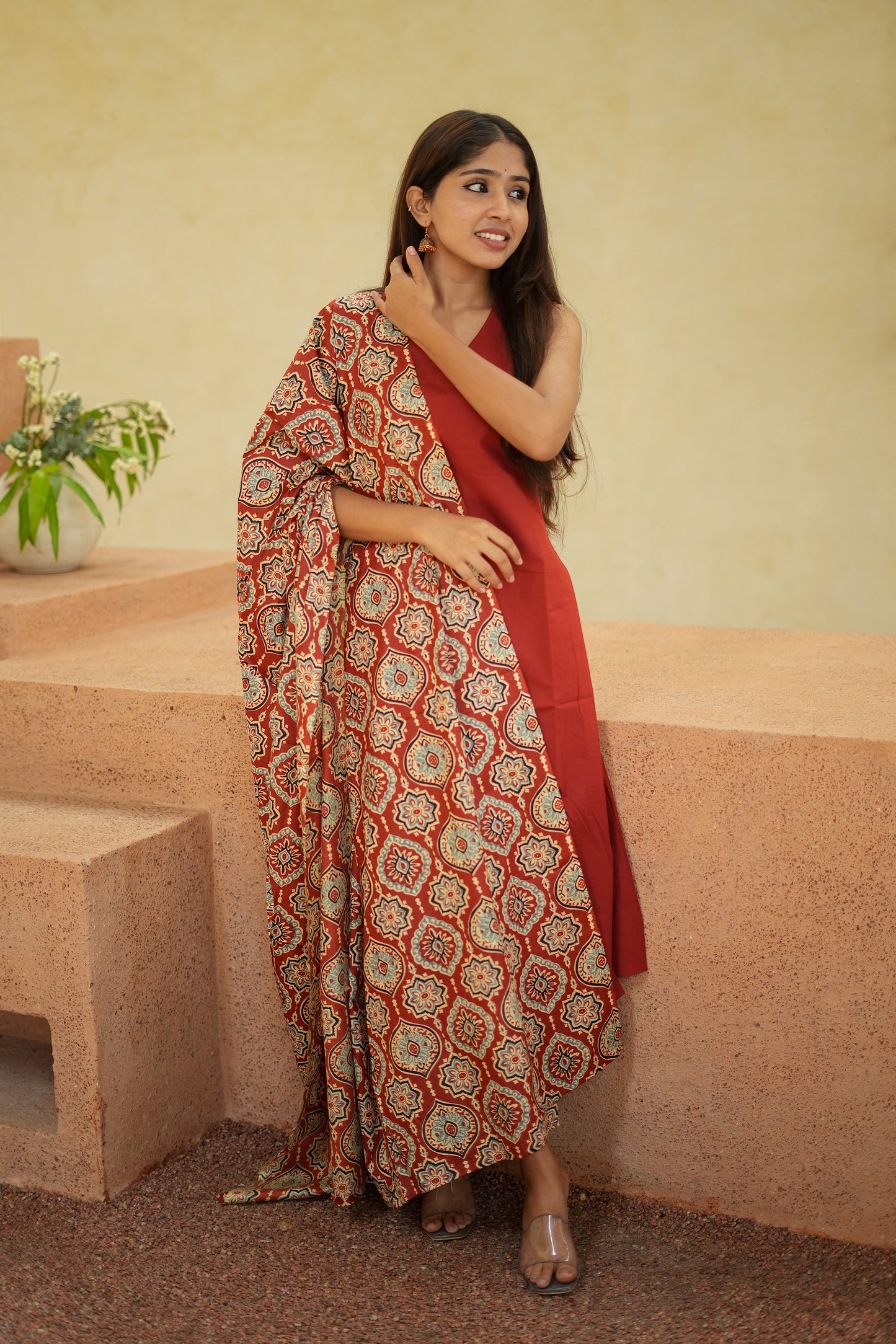 Viha - Red Cotton Aline 3 Pcs Set