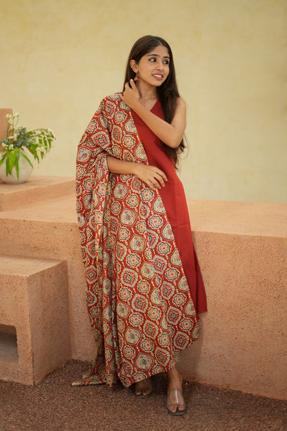 Viha - Red Cotton Aline 3 Pcs Set