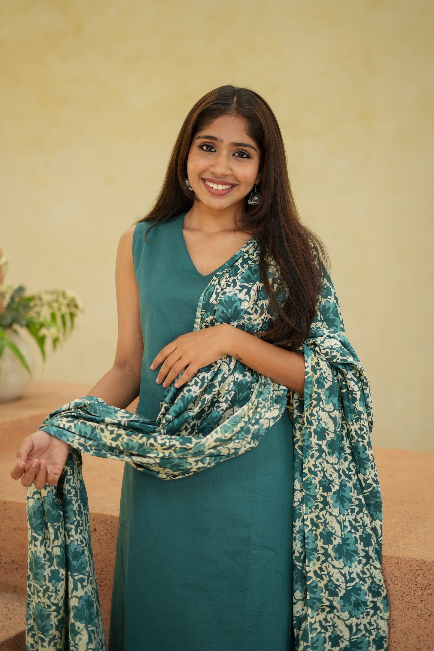 Viha - Teal Blue Cotton Aline 3 Pcs Set