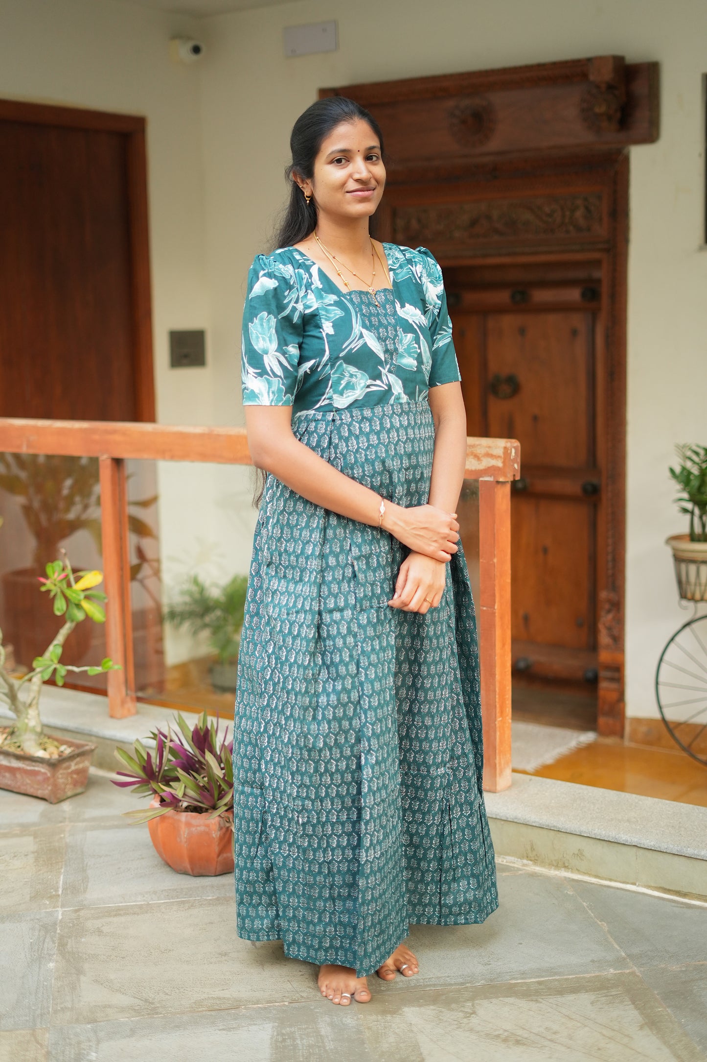 Nisha - Teal Green Maxi Nighty