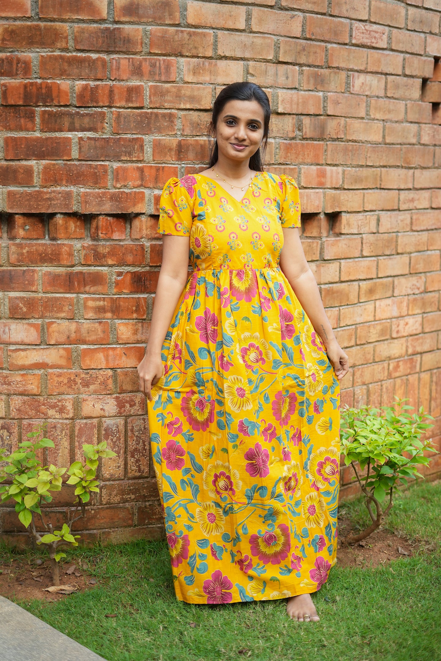 Mullai -  Golden Yellow Maxi Nighty