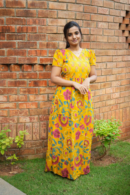 Mullai -  Golden Yellow Maxi Nighty