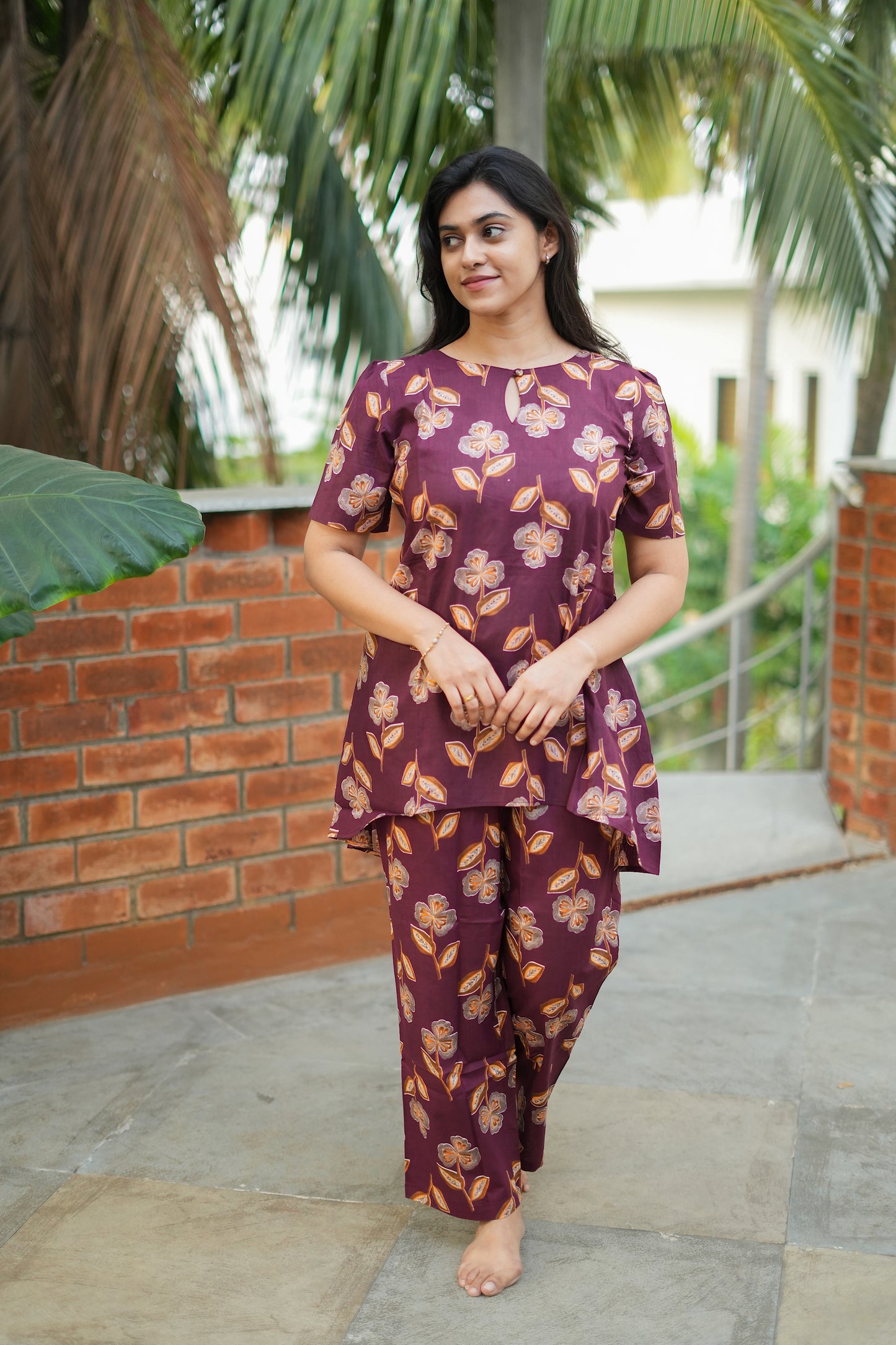Heera - Deep Maroon Night Suit