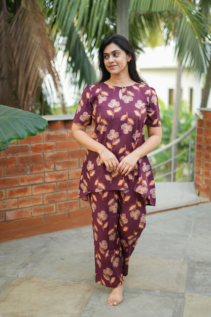 Heera - Deep Maroon Night Suit