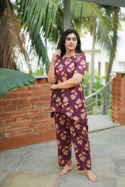Heera - Deep Maroon Night Suit