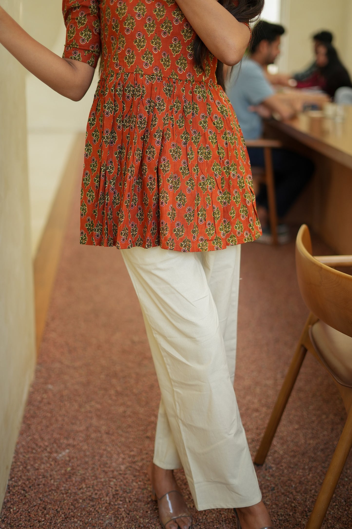 Boomika - Rust Orange Peplum Top