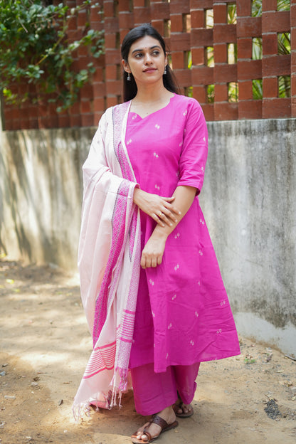 Daksha - Pink Cotton  3 Pcs Set