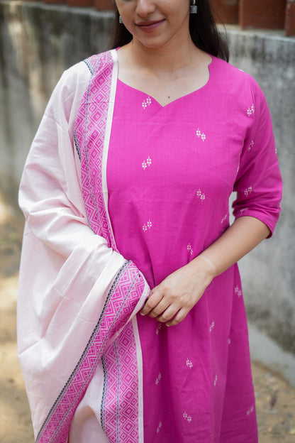 Daksha - Pink Cotton  3 Pcs Set