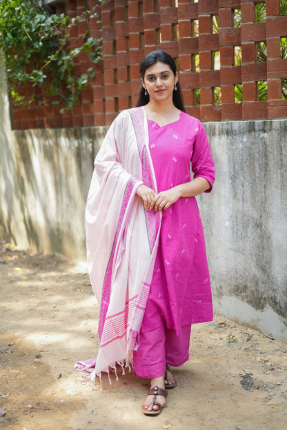 Daksha - Pink Cotton  3 Pcs Set