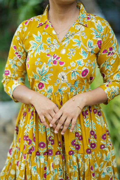 Krisha - Yellow Cotton Midi Length Dress