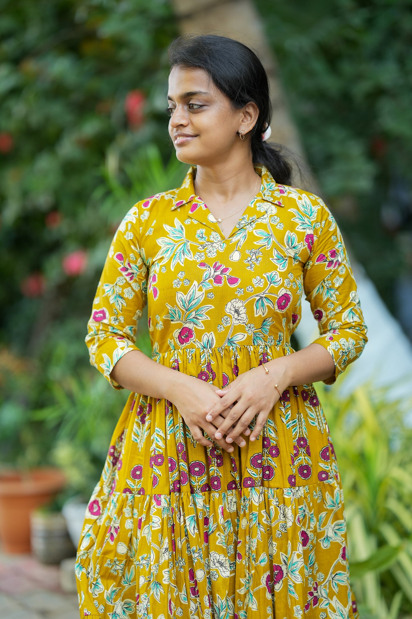 Krisha - Yellow Cotton Midi Length Dress