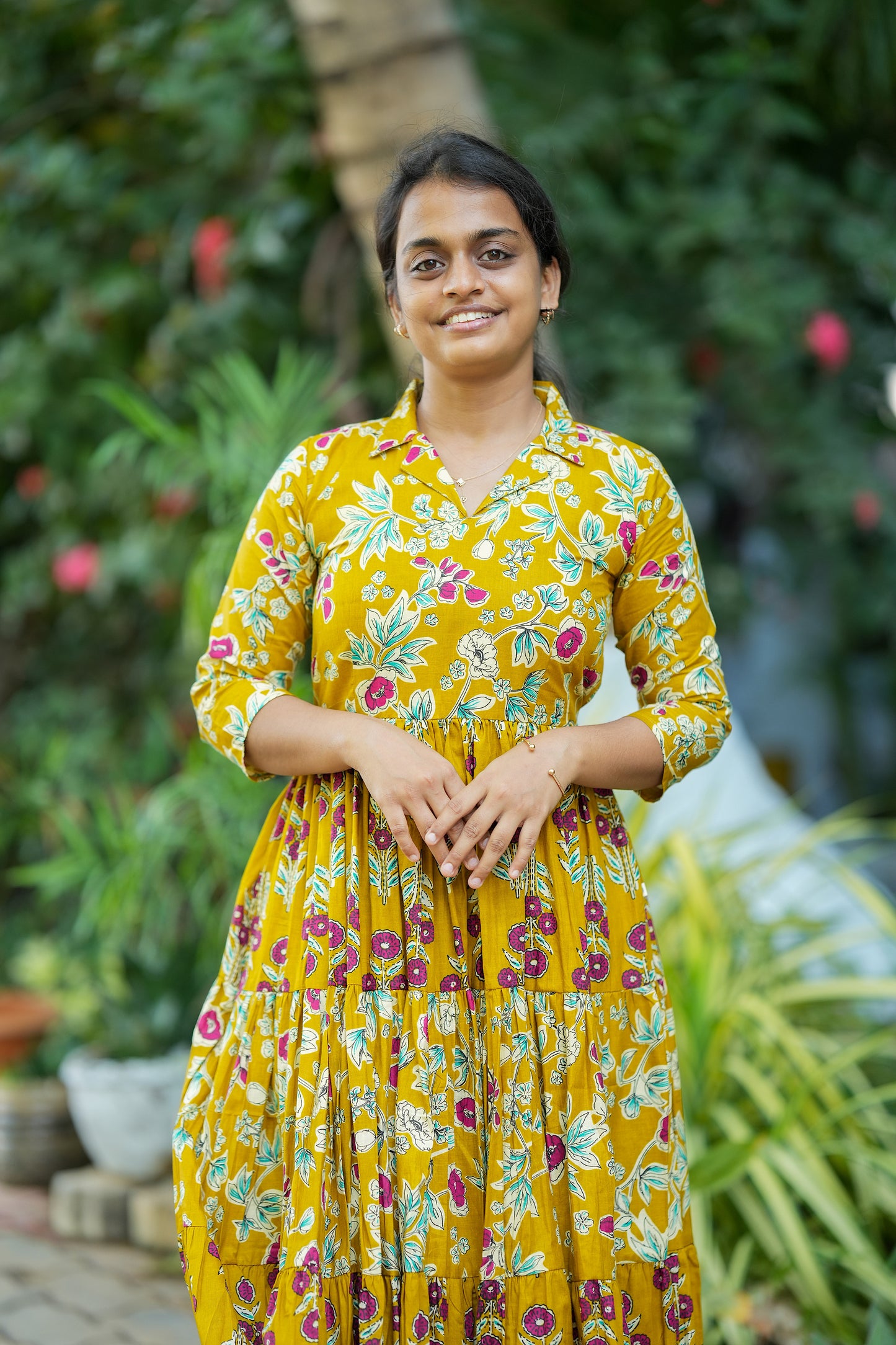 Krisha - Yellow Cotton Midi Length Dress