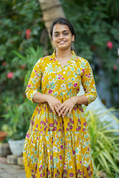 Krisha - Yellow Cotton Midi Length Dress