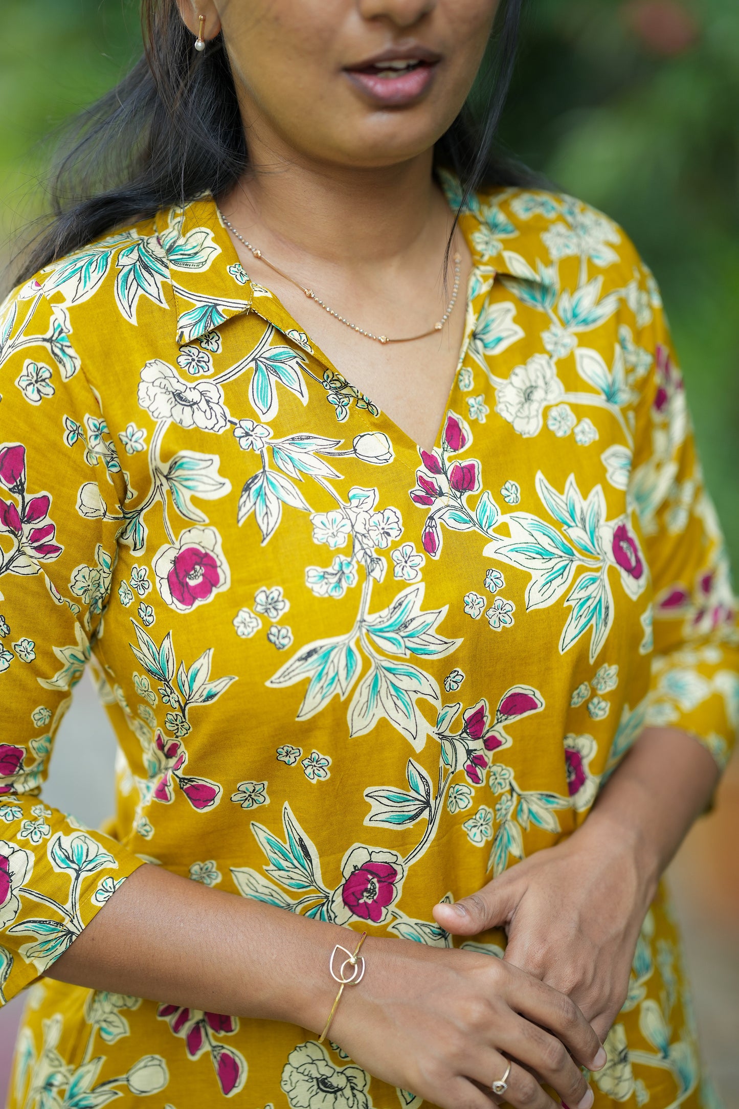Krisha -  Yellow Cotton Aline Kurti Set
