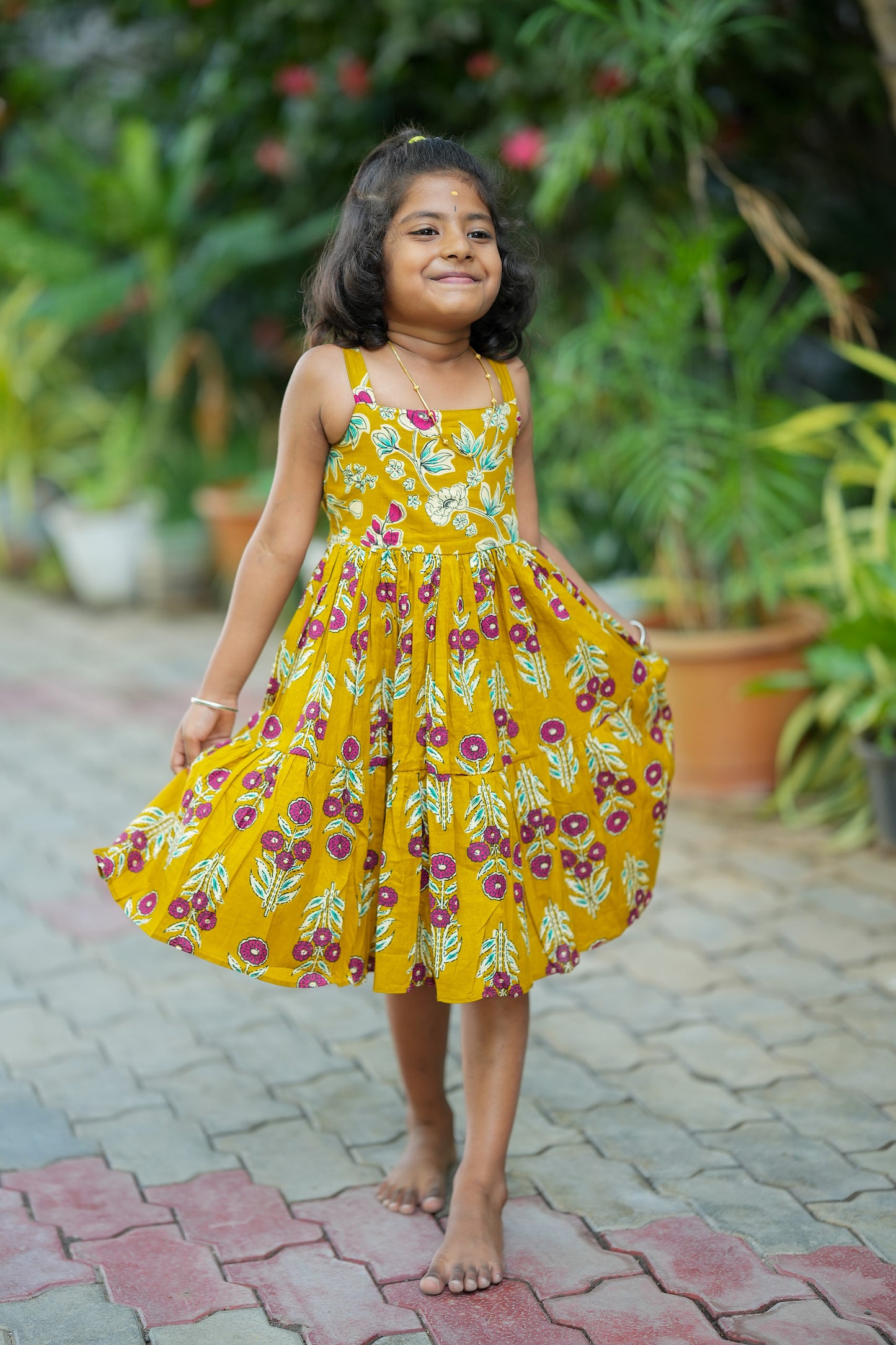 Krisha - Yellow Kids Cotton Midi Dress