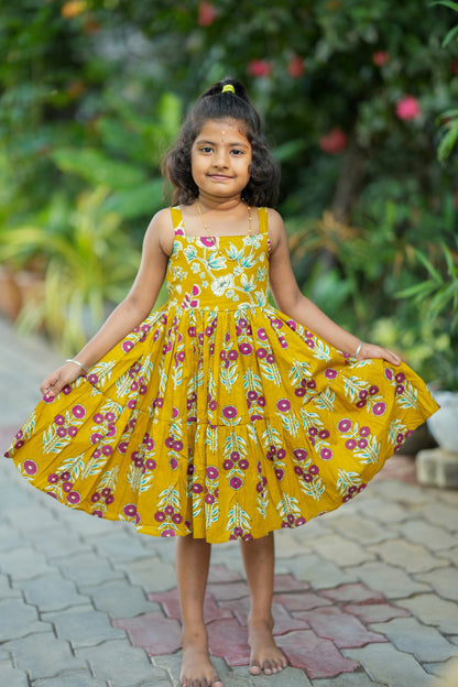 Krisha - Yellow Kids Cotton Midi Dress