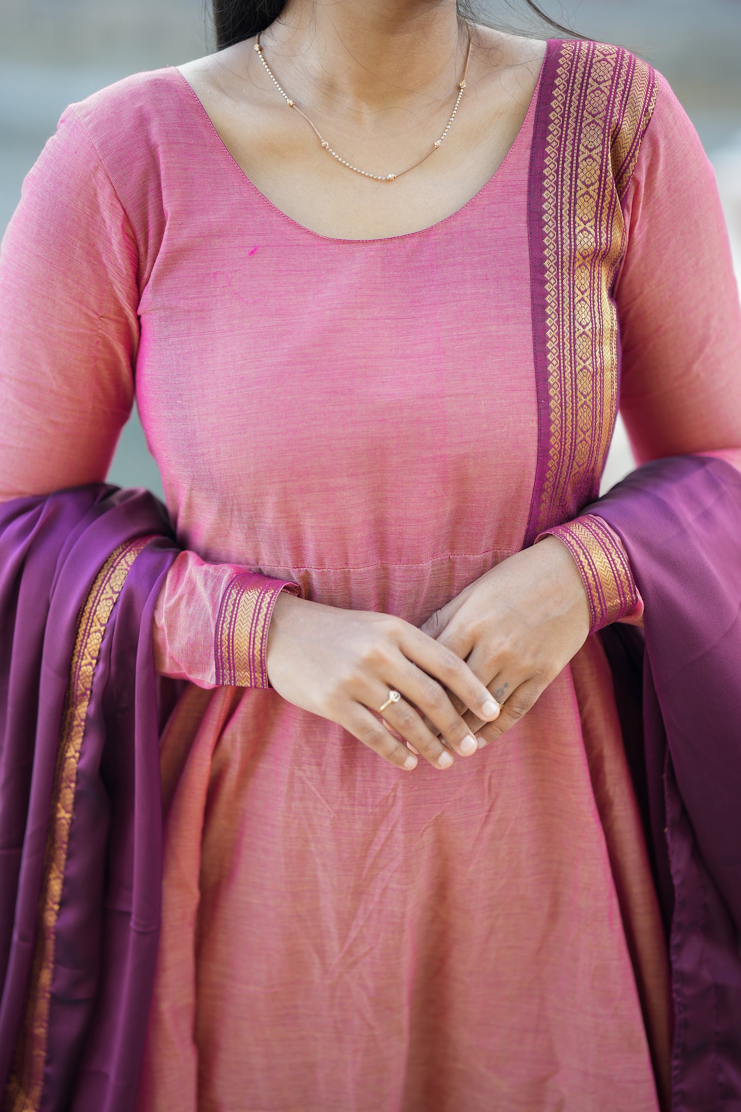 Aadhirai - Pink Cotton Anarkali 2 Pcs Set