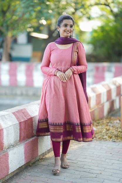 Aadhirai - Pink Cotton Anarkali 2 Pcs Set