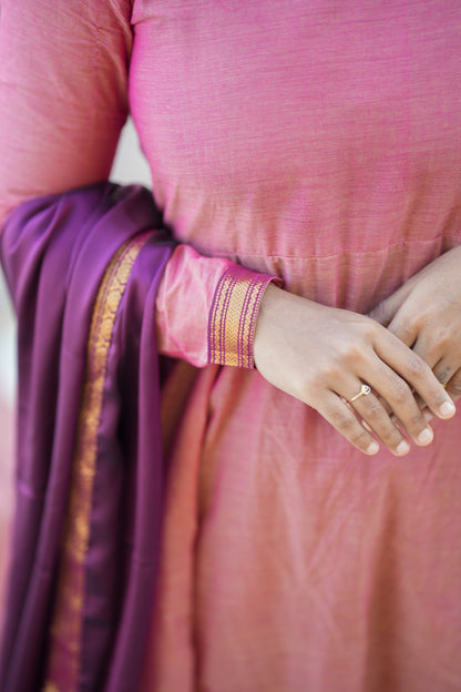 Aadhirai - Pink Cotton Anarkali 2 Pcs Set