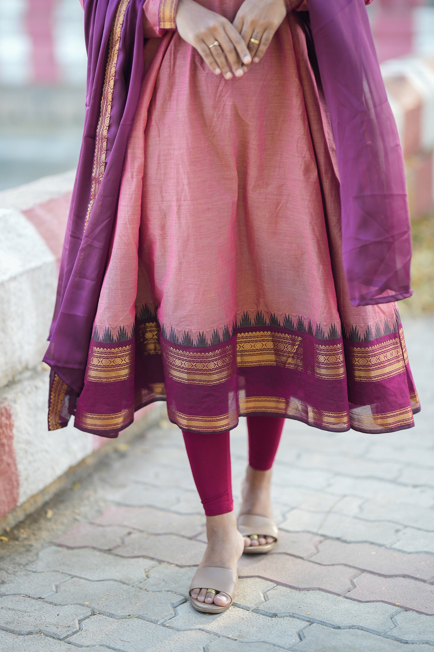 Aadhirai - Pink Cotton Anarkali 2 Pcs Set