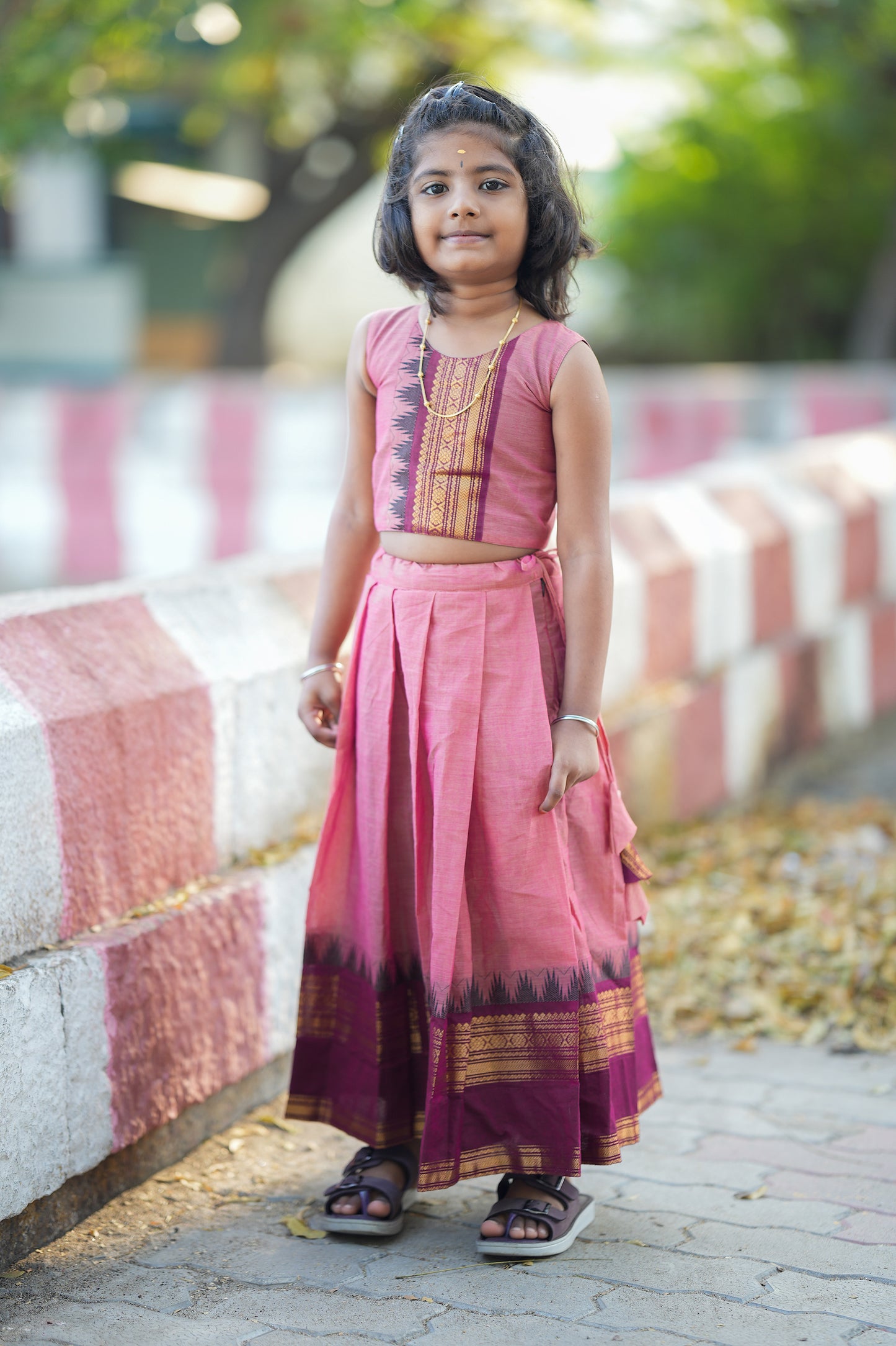 Aadhirai - Pink Cotton Kids Skirt And Top