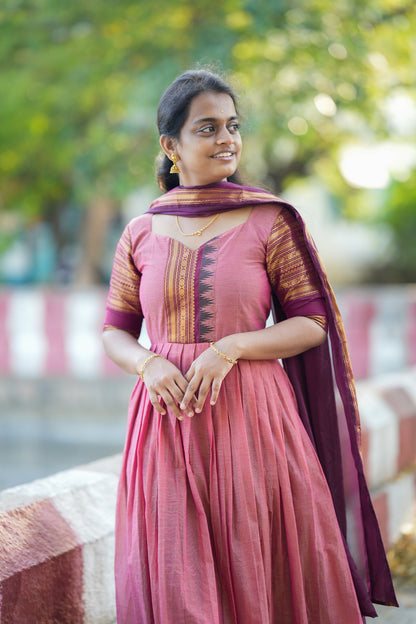Aadhirai - Pink Cotton 2 In 1 Maxi
