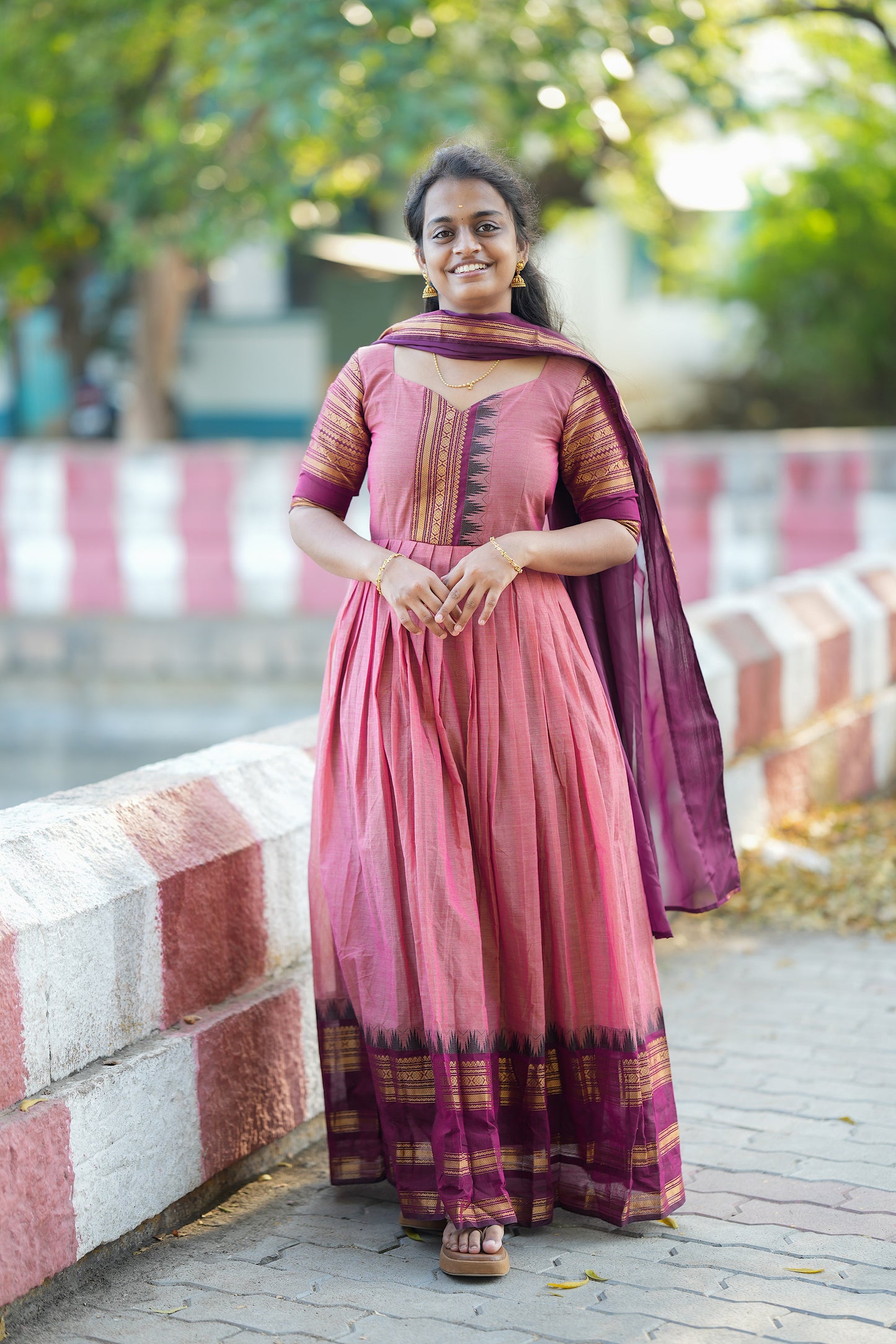 Aadhirai - Pink Cotton 2 In 1 Maxi