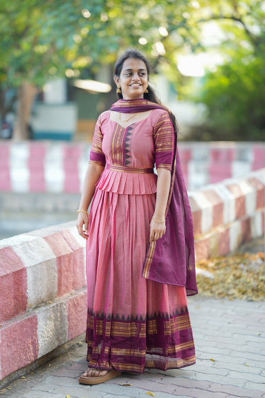 Aadhirai - Pink Cotton 2 In 1 Maxi