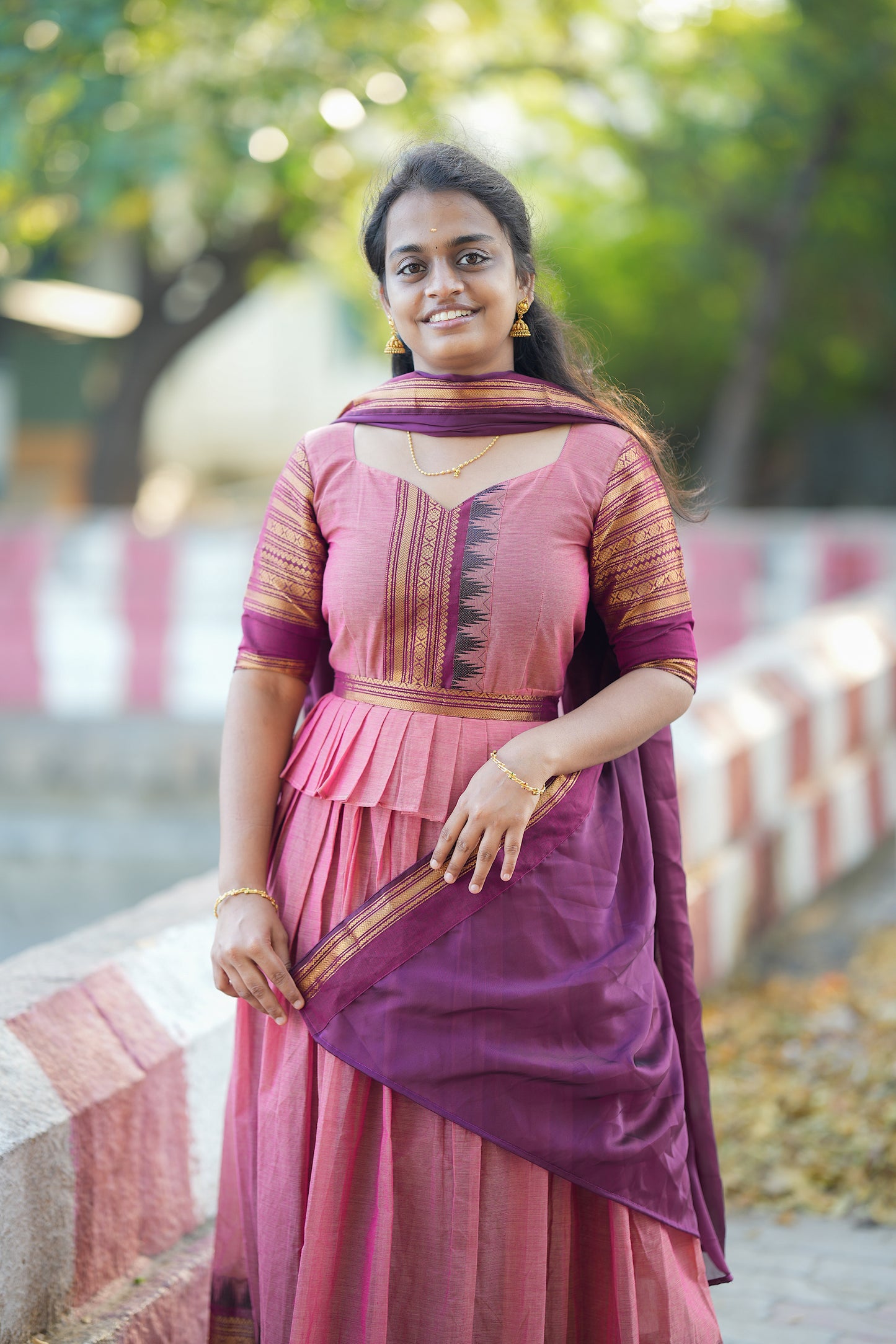 Aadhirai - Pink Cotton 2 In 1 Maxi