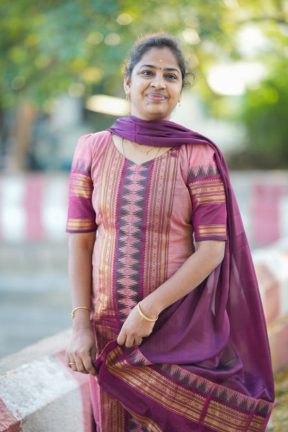 Aadhirai - Pink Cotton 2 Pcs Kurti Set