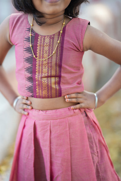 Aadhirai - Pink Cotton Kids Skirt And Top