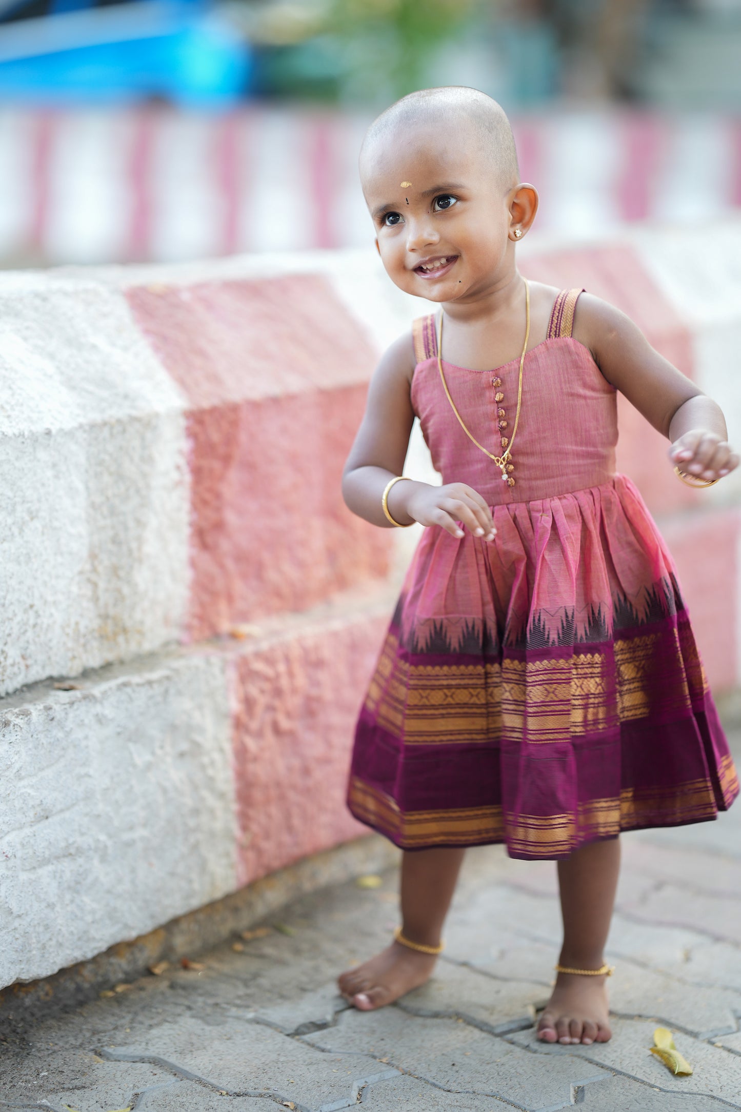Aadhirai - Pink Cotton Kids Frock