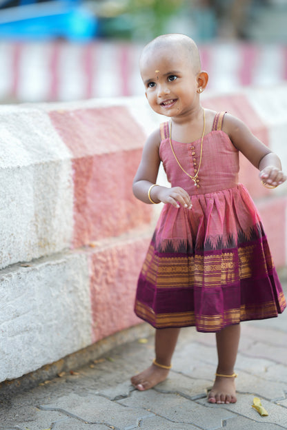 Aadhirai - Pink Cotton Kids Frock