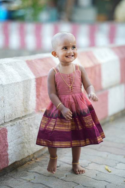 Aadhirai - Pink Cotton Kids Frock