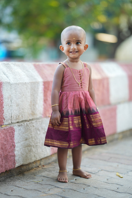 Aadhirai - Pink Cotton Kids Frock