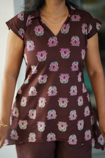 Leela -  Brown Short Top And Palazzo Pant