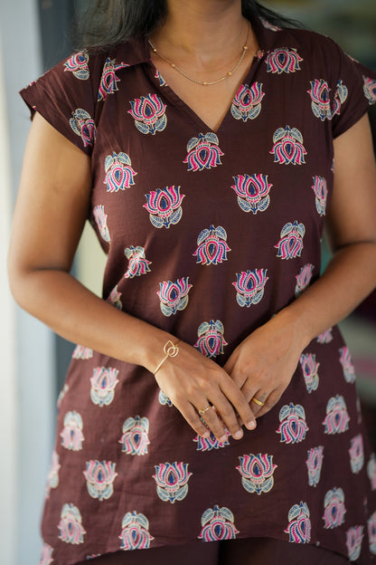 Leela -  Brown Short Top And Palazzo Pant