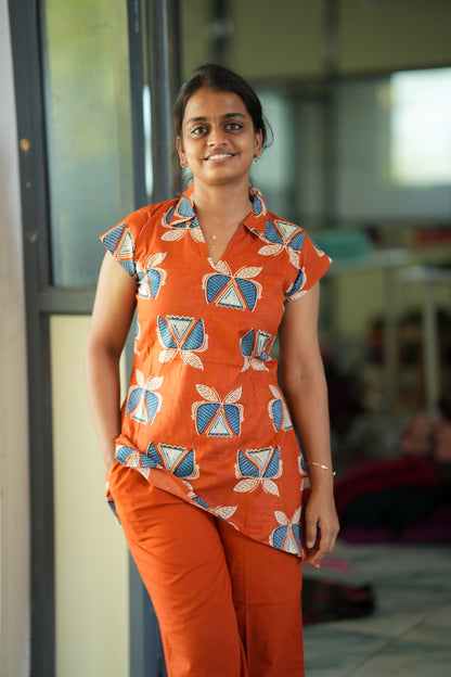 Leela -  Orange Short Top And Palazzo Pant
