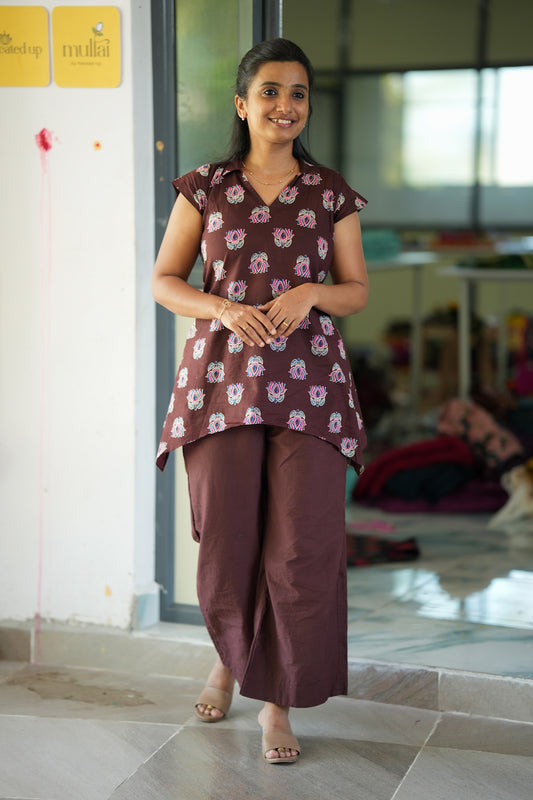 Leela -  Brown Short Top And Palazzo Pant