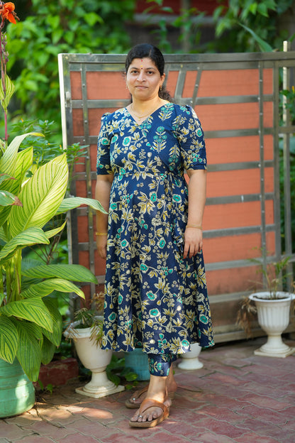 Dhanya -  Royal Blue Cotton Anarkali Kurti Set