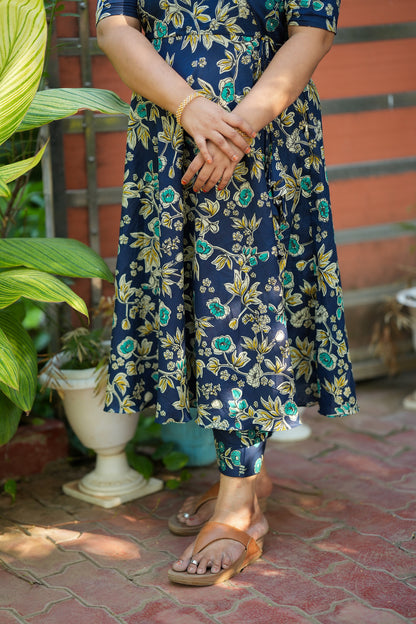 Dhanya -  Royal Blue Cotton Anarkali Kurti Set