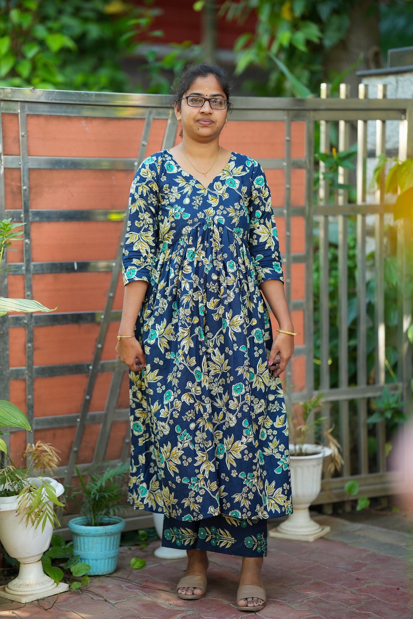 Dhanya -  Royal Blue Cotton Alia Cut Kurti Set
