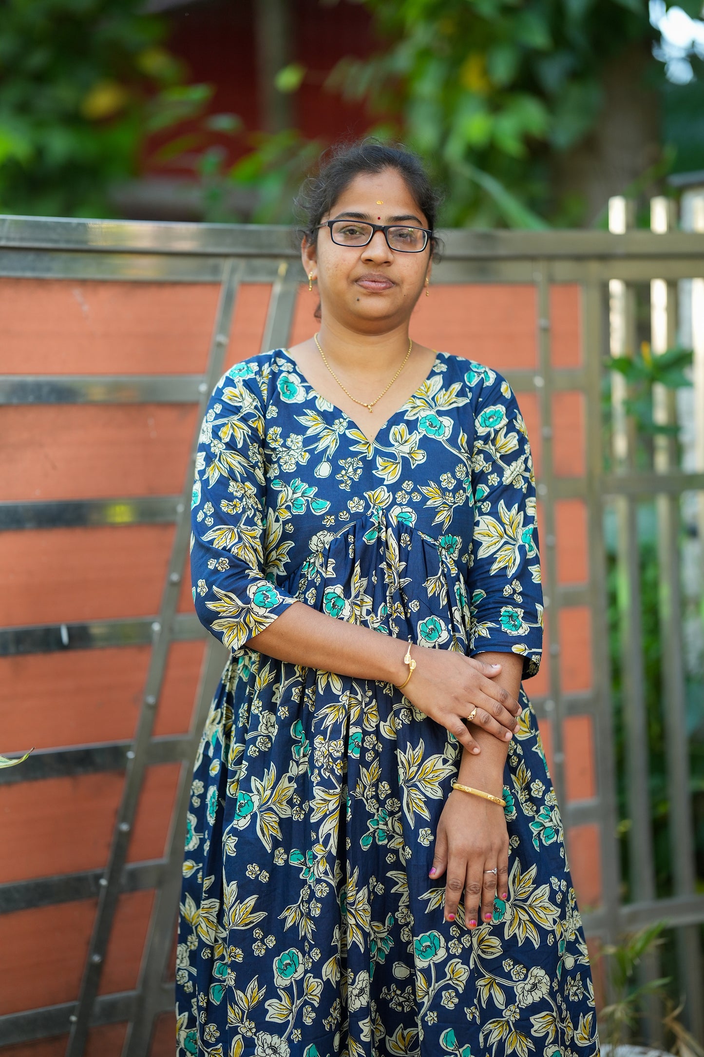 Dhanya -  Royal Blue Cotton Alia Cut Kurti Set
