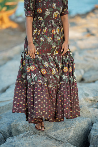 Medha - Brown Cotton Full Maxi
