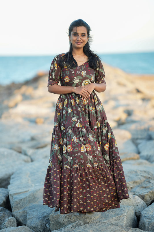 Medha - Brown Cotton Full Maxi