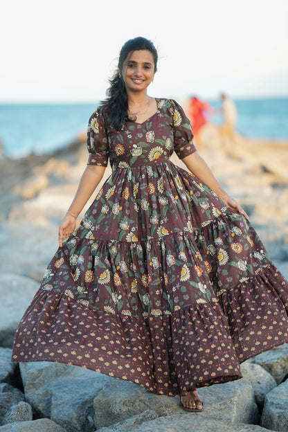 Medha - Brown Cotton Full Maxi