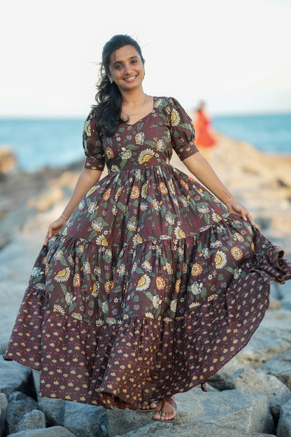 Medha - Brown Cotton Full Maxi